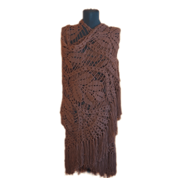 Brown openwork elegant handmade wool shawl