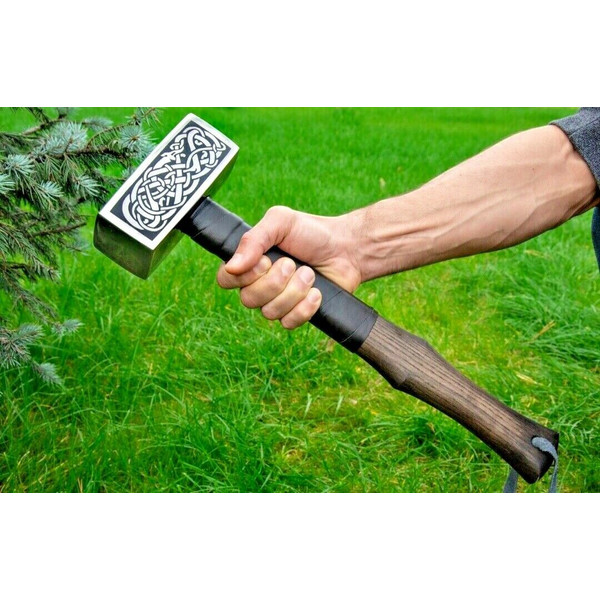 Custom HANDMADE Thor runic Nordic Carbon steel hammer Viking fathers boys gift 7.jpg