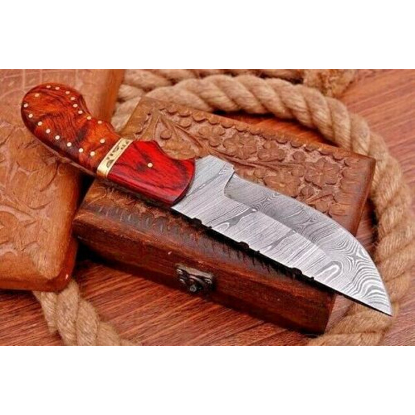 Custom Handmade Damascus Steel Hunting Knife, Survival Knife Fix Blade full tang 2.jpg