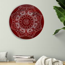 Red mandala Muladhara chakra, Sacred geometry meditation art, Spiritual wall decor for yoga studio