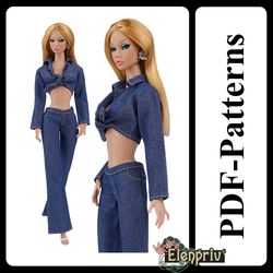 pdf pattern shirt with ties and pants for 11 1/2 poppy parker pivotal repro curvy made-to-move silkstone barbie doll
