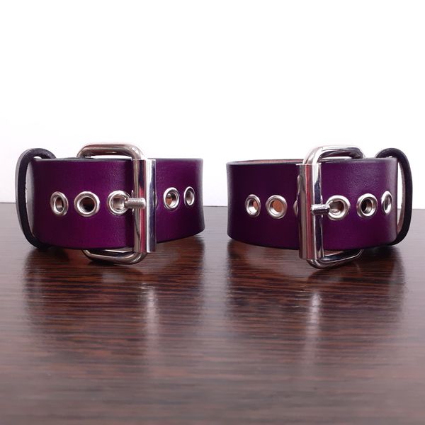 Purple leather handcuffs handmade.jpg