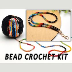 Lanyard with id holder kit, Colorful bead crochet lanyard kit