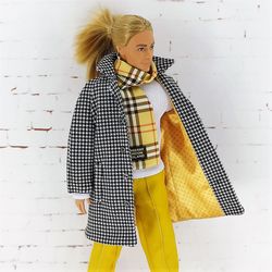 Coat and checkered scarf for Ken and other dolls of similar size