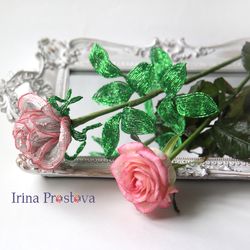 french beaded flowers pattern | beaded rose | seed bead patterns | beading tutorial | digital download - pdf