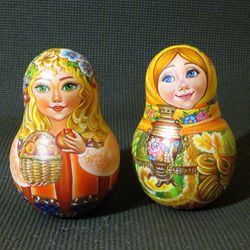 Custom roly-poly Russian music doll Nevalyashka  - big wooden hand painted wobble tilting toy