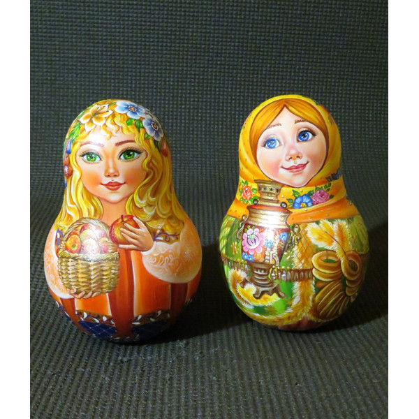 roly poly russian wooden music doll hand painted