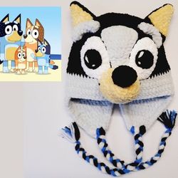 Crochet Bluey Dog Kid Hat Pattern, Crochet Pattern, Bluey Dog, Child Hat Patterns, Bluey heeler puppy, bingo hat