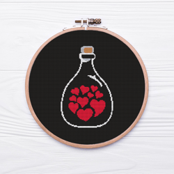 bottle hearts love cross stitch pattern,embroidery pattern, instant download, embroidery designs, small red hearts