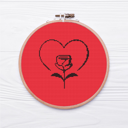 ROSE FLOWER FRAMED BY A HEART mini cross stitch PDF pattern instant download