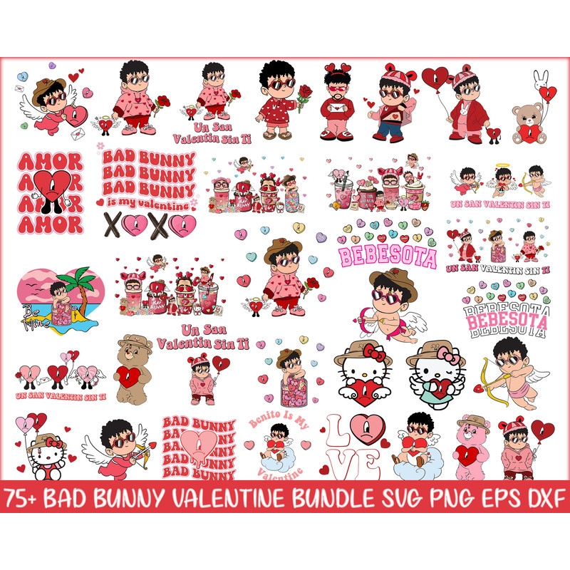 Bad bunny Valentines bundle, Valentine SVG PNG, eps dxf Design, Digital Download.jpg