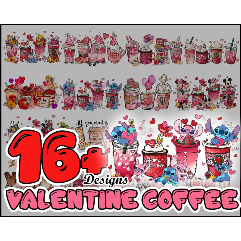Disney coffee Valentines Day bundle, Valentines coffee, Valentines PNG Designs.jpg