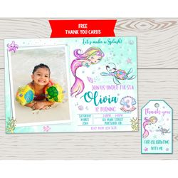 photo mermaid and turtle invitation mermaid birthday invitation mermaid invitation magical under the sea party invite