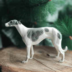 Figurine white and grey Greyhound statuette ceramics, porcelain