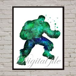 Hulk Marvel Superhero Art Print Digital Files decor nursery room watercolor