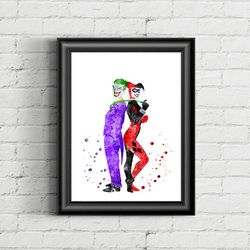 Harley Quinn Joker DC Comics Superhero Art Print Digital Files decor nursery room watercolor