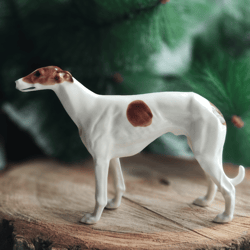 Statuette white and red Greyhound figurine ceramics, porcelain