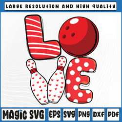 love bowling ball & pins group matching valentine bowling svg, valentine's day, digital download