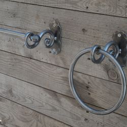 Set of hand forged towel ring and toilet paper holder, Bathroom Accessories, Wrought iron, Blacksmith, Bath set