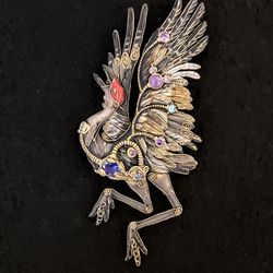Dancing Crane brooch, bird brooch, crane, bird jewelry, brooch with stones