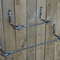 Set of 1 hand forged towel bar, 1 toilet paper holder and 1 towel ring, Bathroom Accessories, Wrought iron, Blacksmith