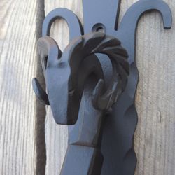 Hand forged door pull, Ram's head, Blacksmith made, Wrought iron, Steel gate & Shed handles, Entrance door pull handle