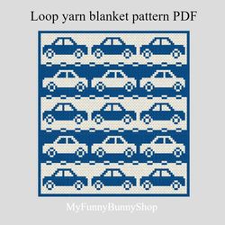 loop yarn finger knitted cars blanket  blanket pattern pdf download
