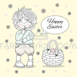 easter boy great religious holiday vector illustration set