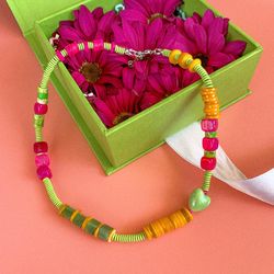 Bright handmade choker. Necklace made of natural stones. Jade necklace. Summer Jewelry.Trend 2023.Summer look. gift girl