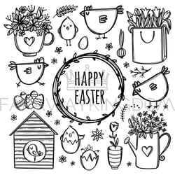 easter collection holiday monochrome vector illustration set