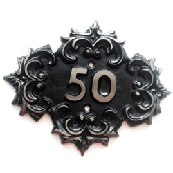 Address cast iron number plaque 50 - vintage apartment number sign hard