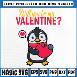 will you be my valentine svg, penguin valentine's day svg, valentine's day, digital download