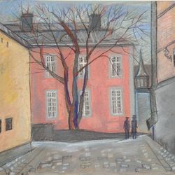 landscape painting original art cityscape painting pastel graphics painting paper wall decoration