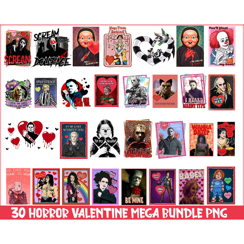 Horror Valentine PNG Bundle, Valentine Horror Movie Png, Valentines horror characters Png, Instant Download.jpg