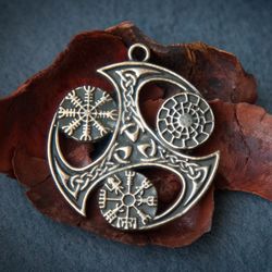 Aegishjalmur Helm of Awe pendant. Scandinavian vegvisir  jewelry. Black sun necklace. Sacred viking sign. Pagan jewelry