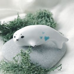Ceramic seal pup brooch Cute ceramic baby seal pin Animal brooch Animal lover pin
