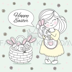 easter girl great religious holiday vector illustration set