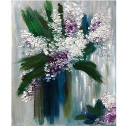 Flowers lilac painting original art oil painting abstract painting Colorful artwork still life artwork