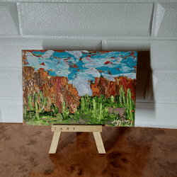 Original oil painting Arizona cacti. handmade wall art 6 by 4