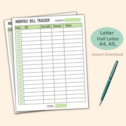 Bill Tracker, Monthly Bill Tracker, Bill Tracker Printable, Bill Template, Monthly Bill Tracker Printable, Printable Bil