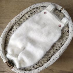 Angora baby romper, Knitted baby jumpsuit, White baby outfit, Newborn baby photoprops, Newborn jumpsuit, Baby knitwear