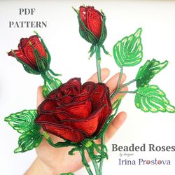 French Beaded Flowers pattern | Beaded Rose | Seed bead patterns | Beading tutorial | Digital Download - PDF