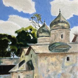 Landscape with a church hand painted original oil painting wall art 6x9 inches