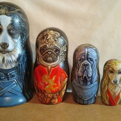 Dogs of Thrones nesting dolls matryoshka - Dogs portraits Russian wooden dolls art painted