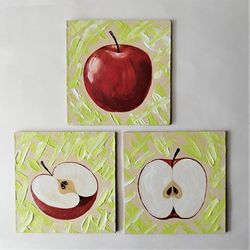 Fruit painting, 3 painting set small wall art for kitchen