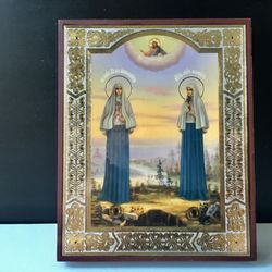 Holy Elizabeth and Nun Barbara | High quality Lithohraphy icon mounted on wood | Size: 6,2" x 5,1"