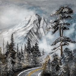 original watercolor painting Mountain landscape, on paper