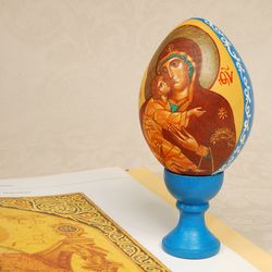Hand Painted Virgin Mary Easter Egg icon Most Holy Theotokos Orthodox collectible religious art gift