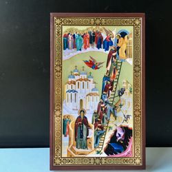 The Ladder of Divine Ascent | High quality Lithohraphy icon mounted on wood | Size: 7,5" x 4,7"