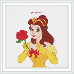 Cross stitch pattern Beauty and the Beast Belle princess fairy tale superheroes kids cartoon Disney counted crossstitch